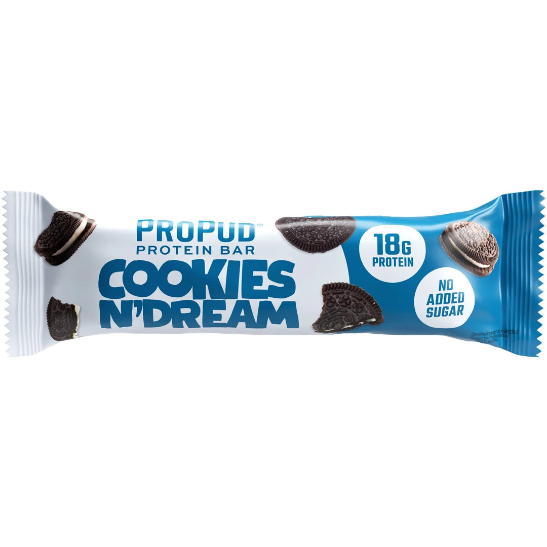 NJIE ProPud Proteinbar 55 g valko-sinisessä pakkauksessa, makuna Cookies N' Dream., kuva 8/8