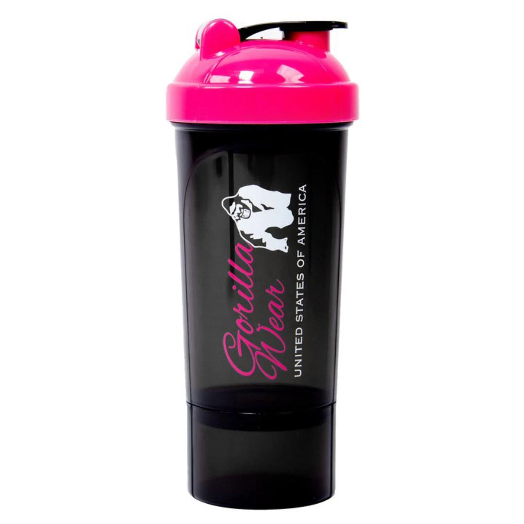 Musta ja pinkki Gorilla Wear Compact Shaker Black & Pink erillisellä säilytyslokerolla.