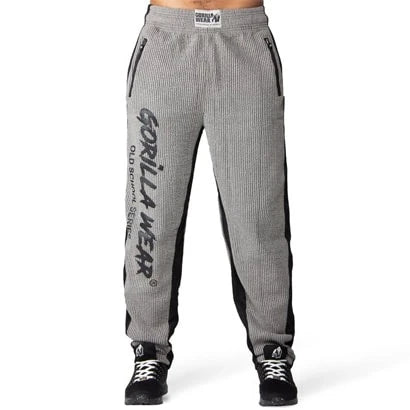 Gorilla Wear Augustine Old School Pants Grey -treenihousut harmaata seersucker-materiaalia mustilla paneeleilla ja logolla., kuva 2/4