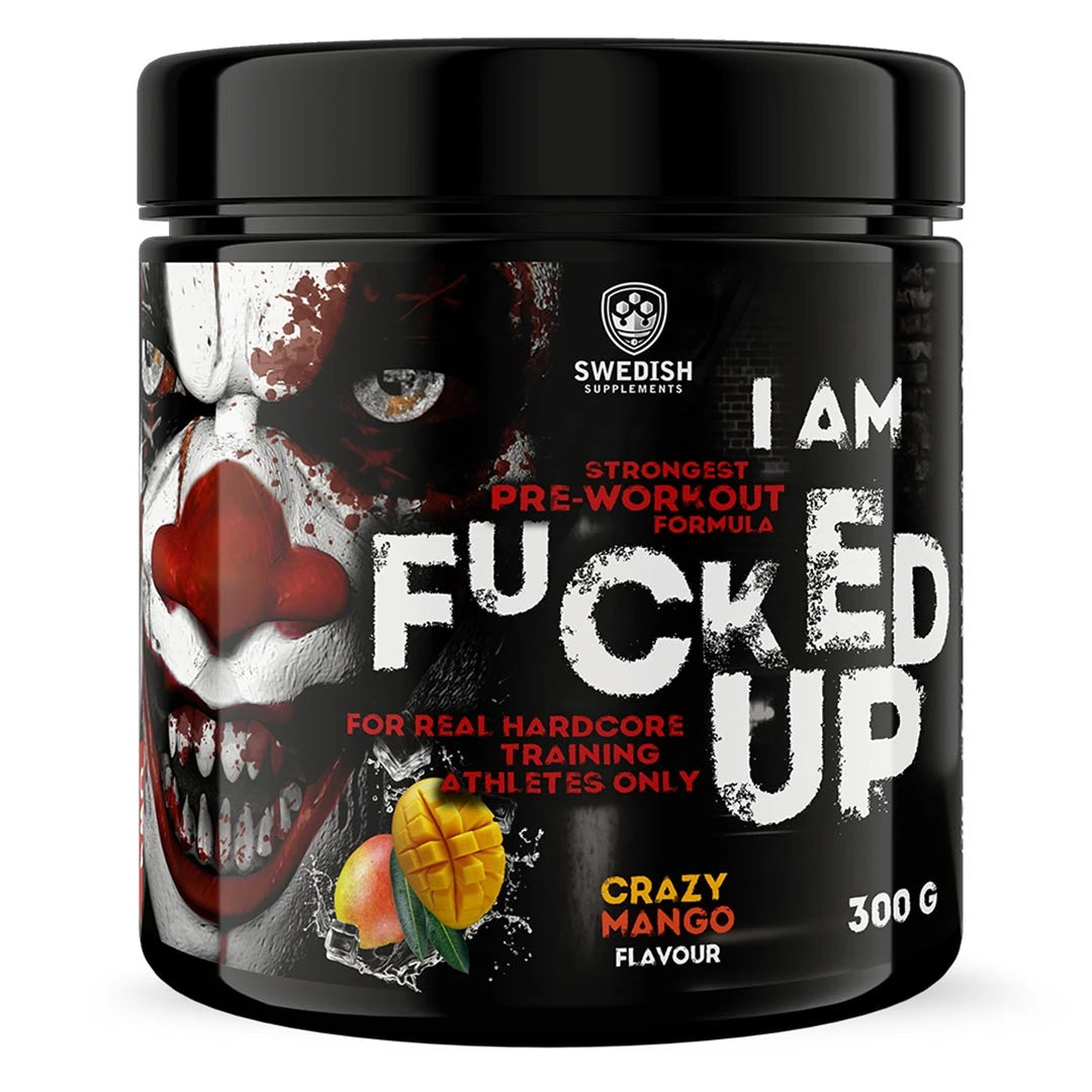 Swedish Supplements Fu*ked up Joker Edition PWO 300 g mustassa purkissa jokerikuvituksella, makuna Crazy Mango., kuva 3/8