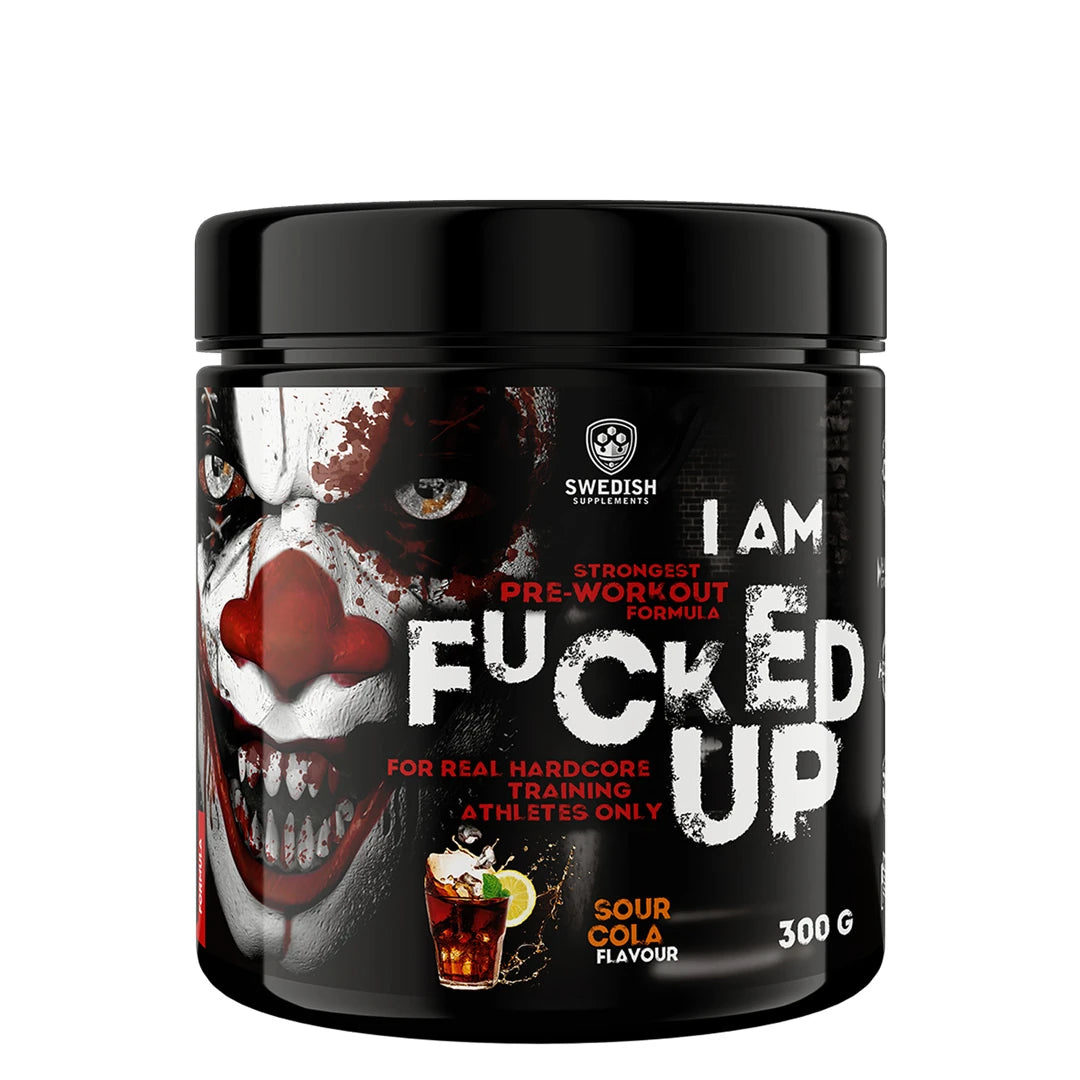 Swedish Supplements Fu*ked up Joker Edition PWO 300 g mustassa purkissa klovnikuvituksella, makuna Sour Cola., kuva 4/8