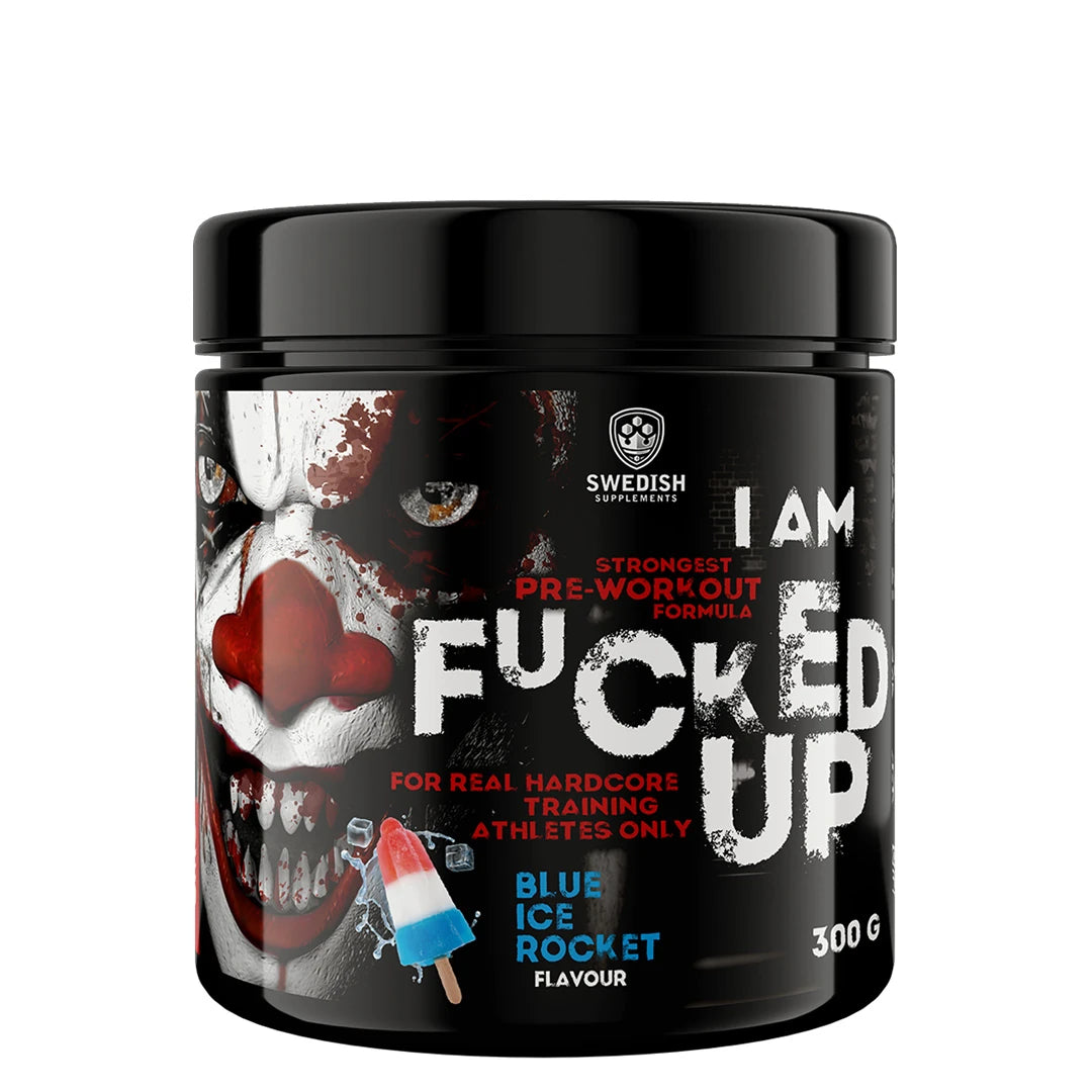 Swedish Supplements Fu*ked up Joker Edition PWO 300 g mustassa purkissa klovnikuvituksella, makuna Blue Ice Rocket., kuva 7/8