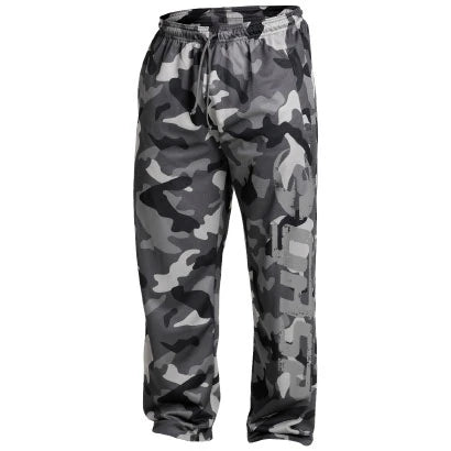 GASP Original Mesh Pants Tactical Camo harmaalla maastokuviolla, rennolla istuvuudella ja isolla logolla lahkeessa., kuva 5/5