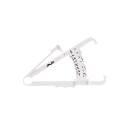 Valkoinen PVC-muovinen Virtufit Fat Caliper -kehonrasvamittari selkeällä asteikolla.