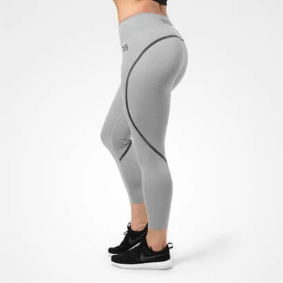 Better Bodies Astoria Tights Greymelange, vaaleanharmaat treenitrikoot korkealla vyötäröllä ja tummilla saumoilla., kuva 1/2